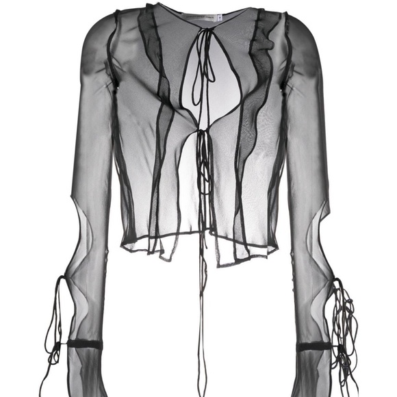 Christopher Esber Ruffled Tie Silk Shirt AU size 6 Black NWT - Picture 5 of 10